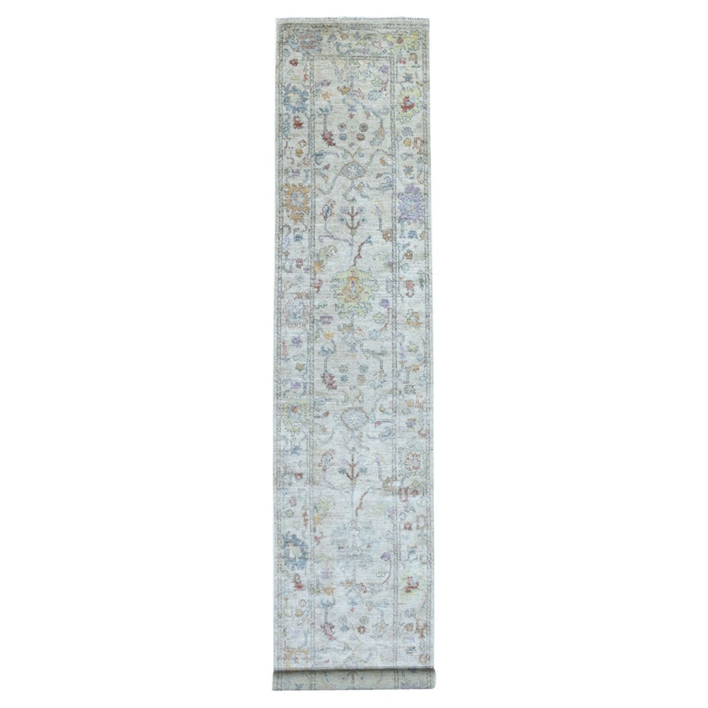 2'10"X16' Hand Knotted Soft Wool Angora Oushak Light Gray Xl Runner Rug