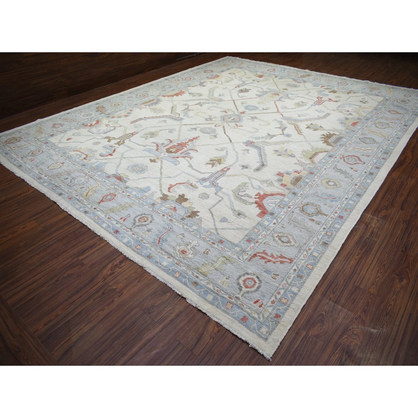 12'4"X15'3" Ivory, Afghan Angora Oushak, Wool Hand Knotted, Oversized Rug