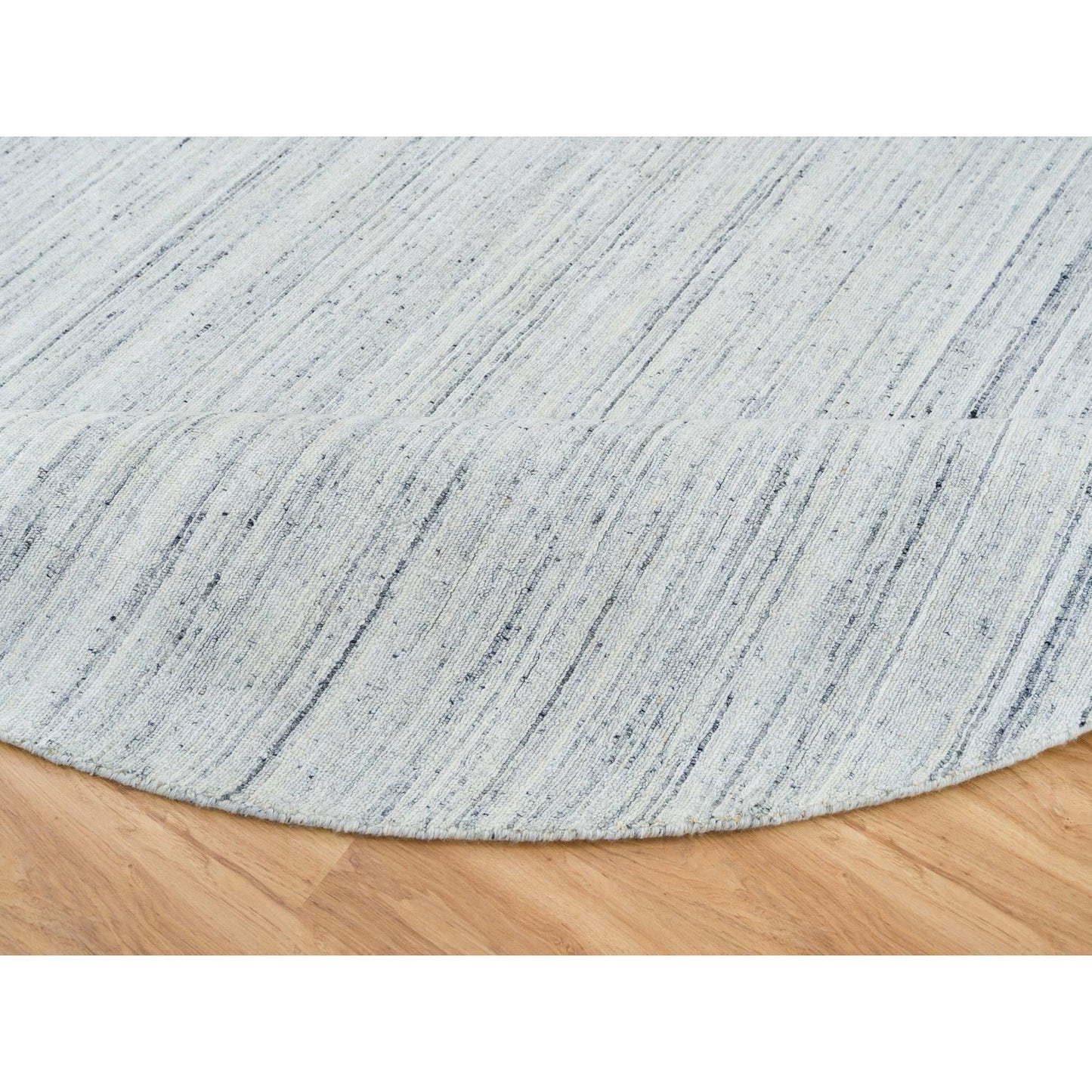 10'X10' Ivory Hand Loomed Plain Modern Striae Design Wool Round Rug