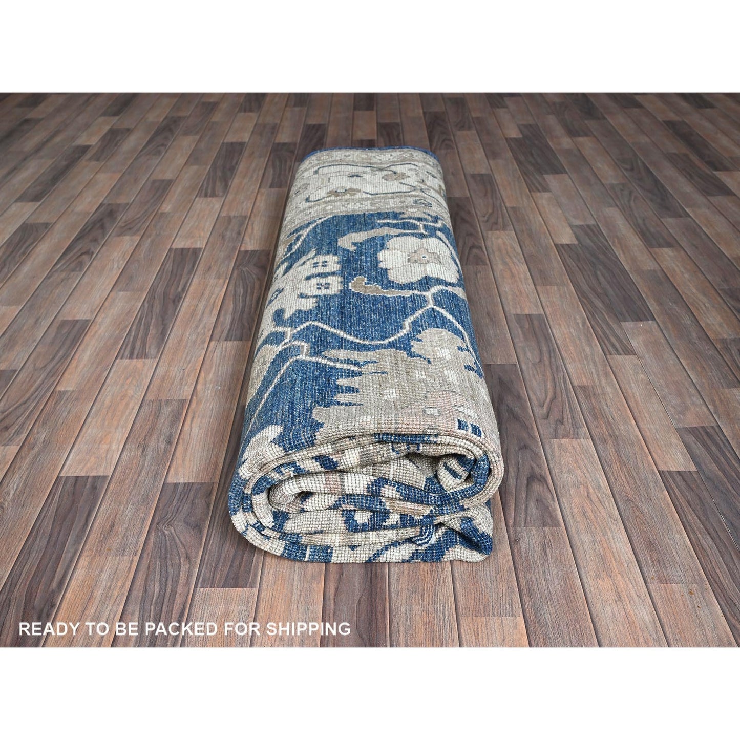 9'X12' Yale Blue Afghan Oushak Supple Collection Soft Wool Hand Knotted Rug