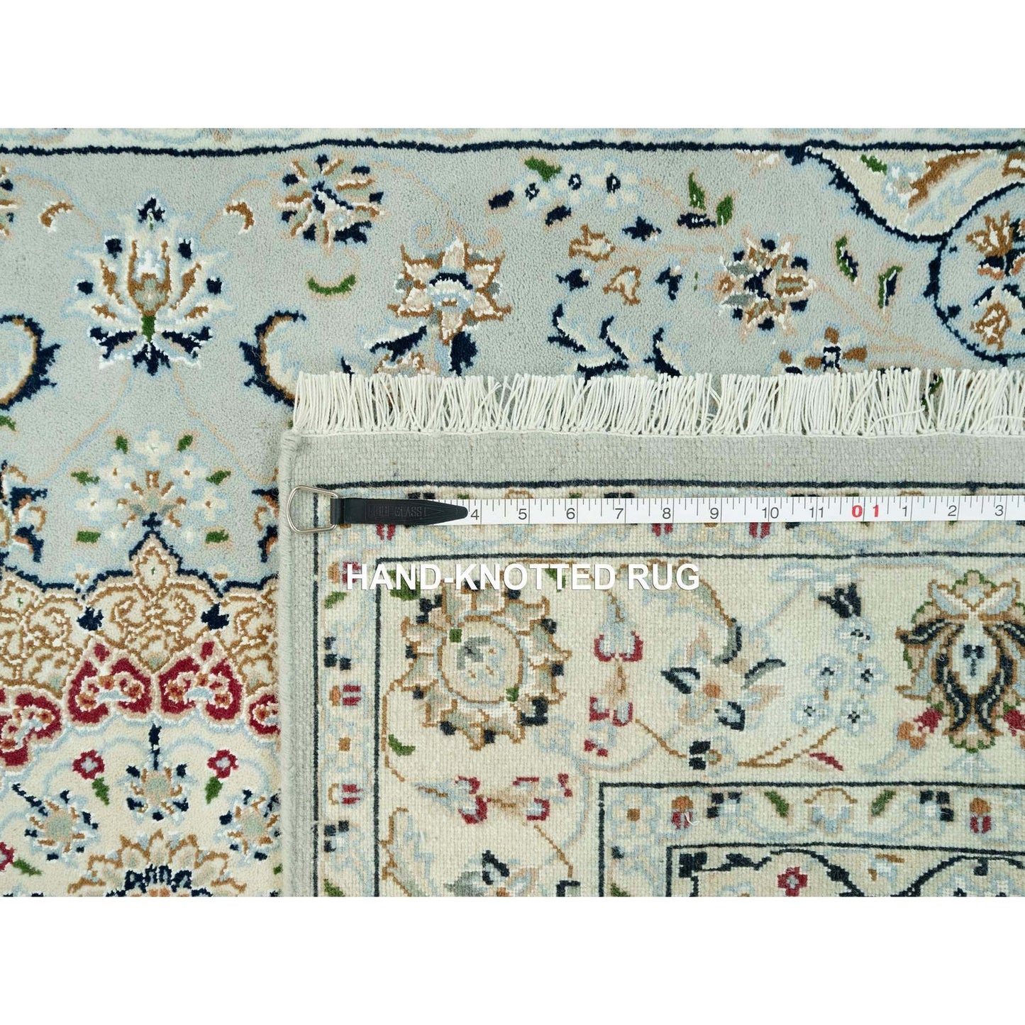 4'X6'2" Gray Hand Knotted Nain Design 250 Kpsi Soft Wool Rug