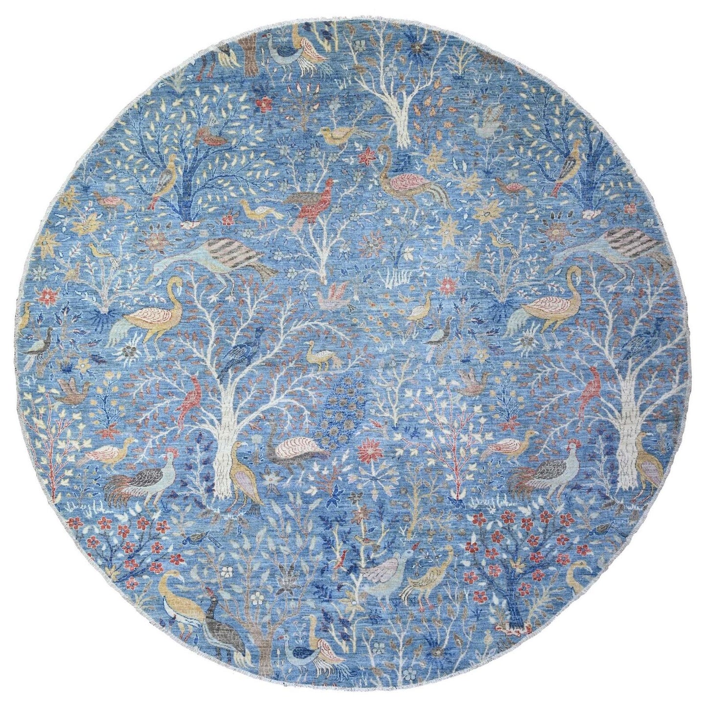 10'4"X10'4" Blue Hand Knotted Organic Wool Afghan Peshawar Round Rug