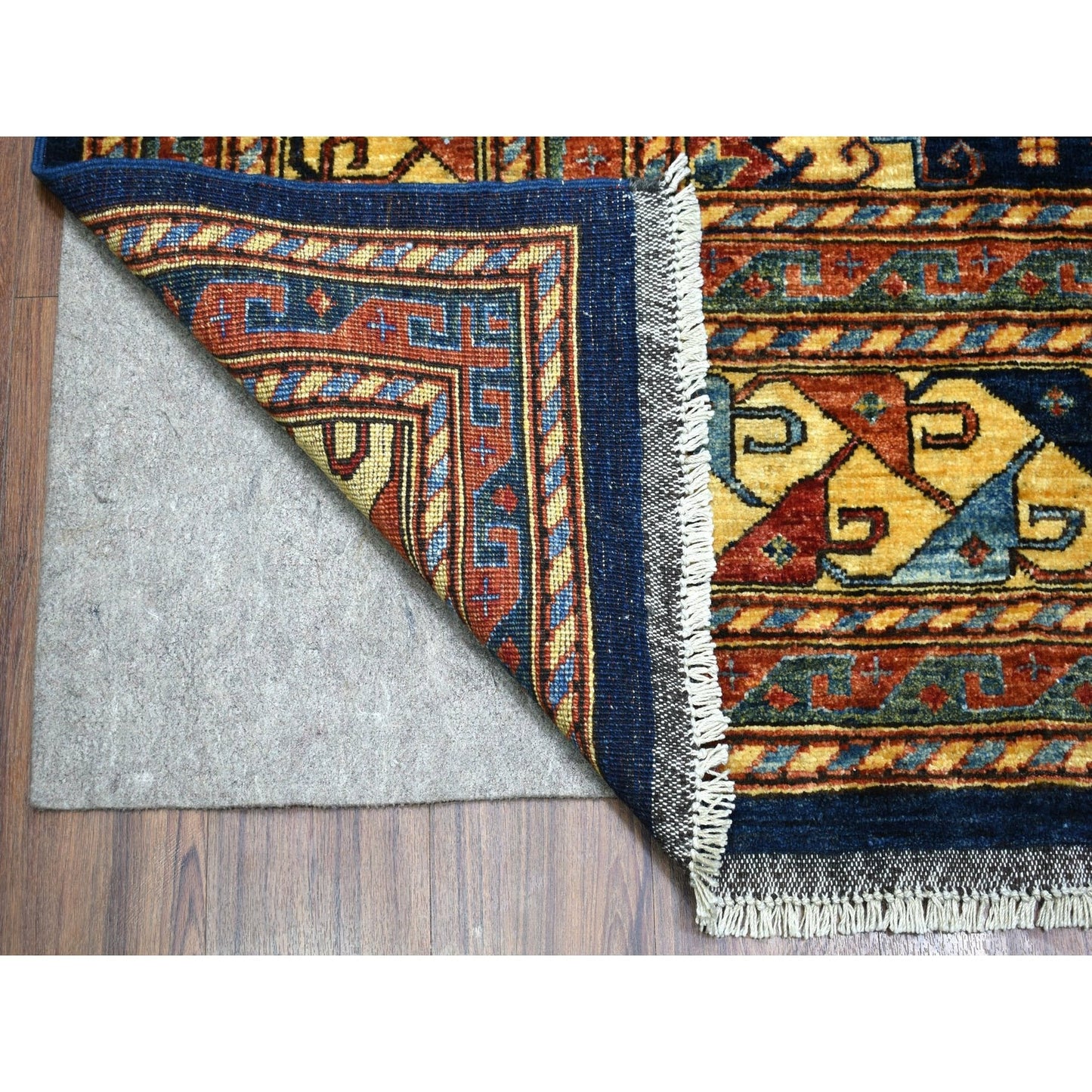 10'1"X13'3" Navy Blue Afghan Ersari Geometric Design Handknotted Wool Rug