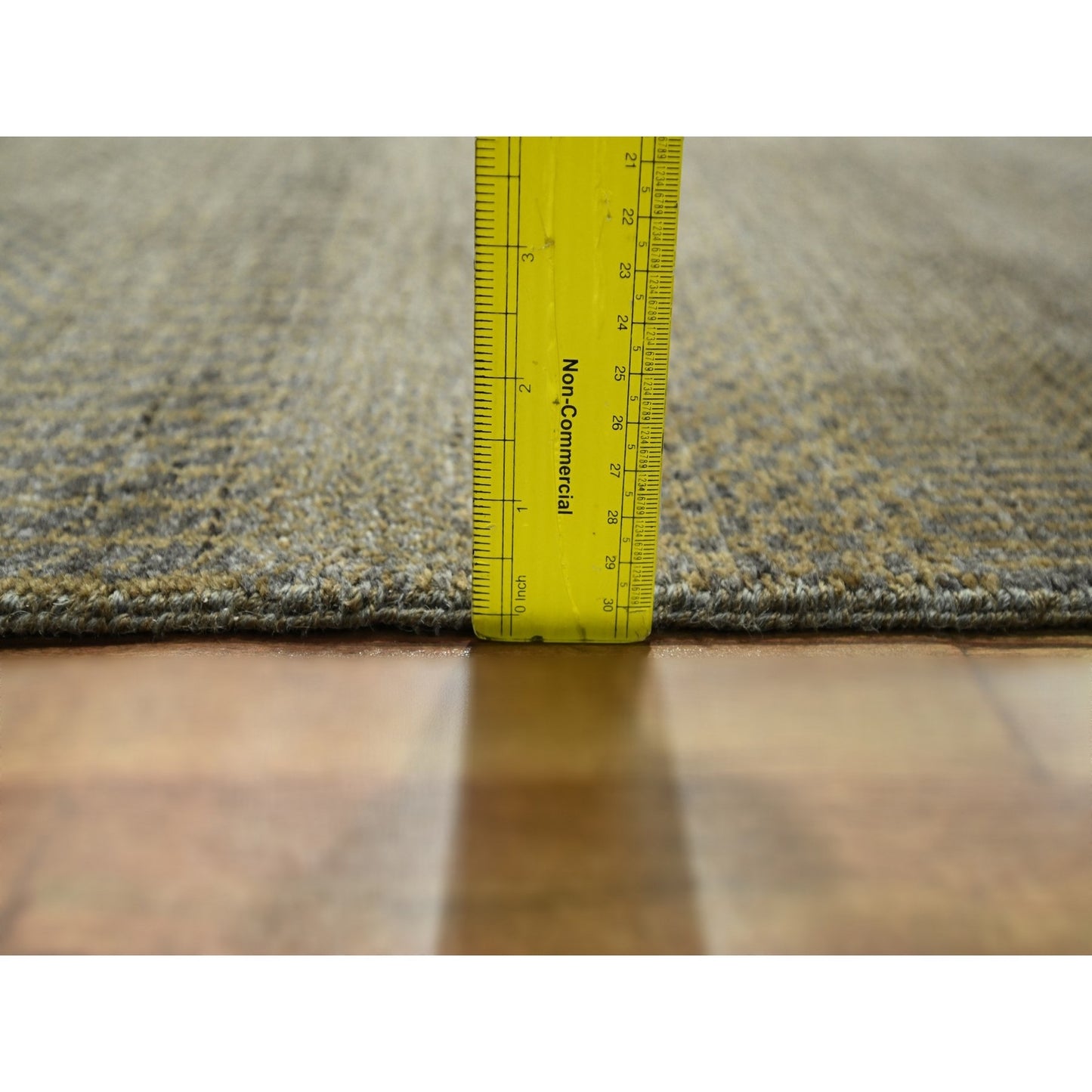 7'10"X10' Honey Brown Modern Grass Design Hand Knotted Wool And Silk Rug