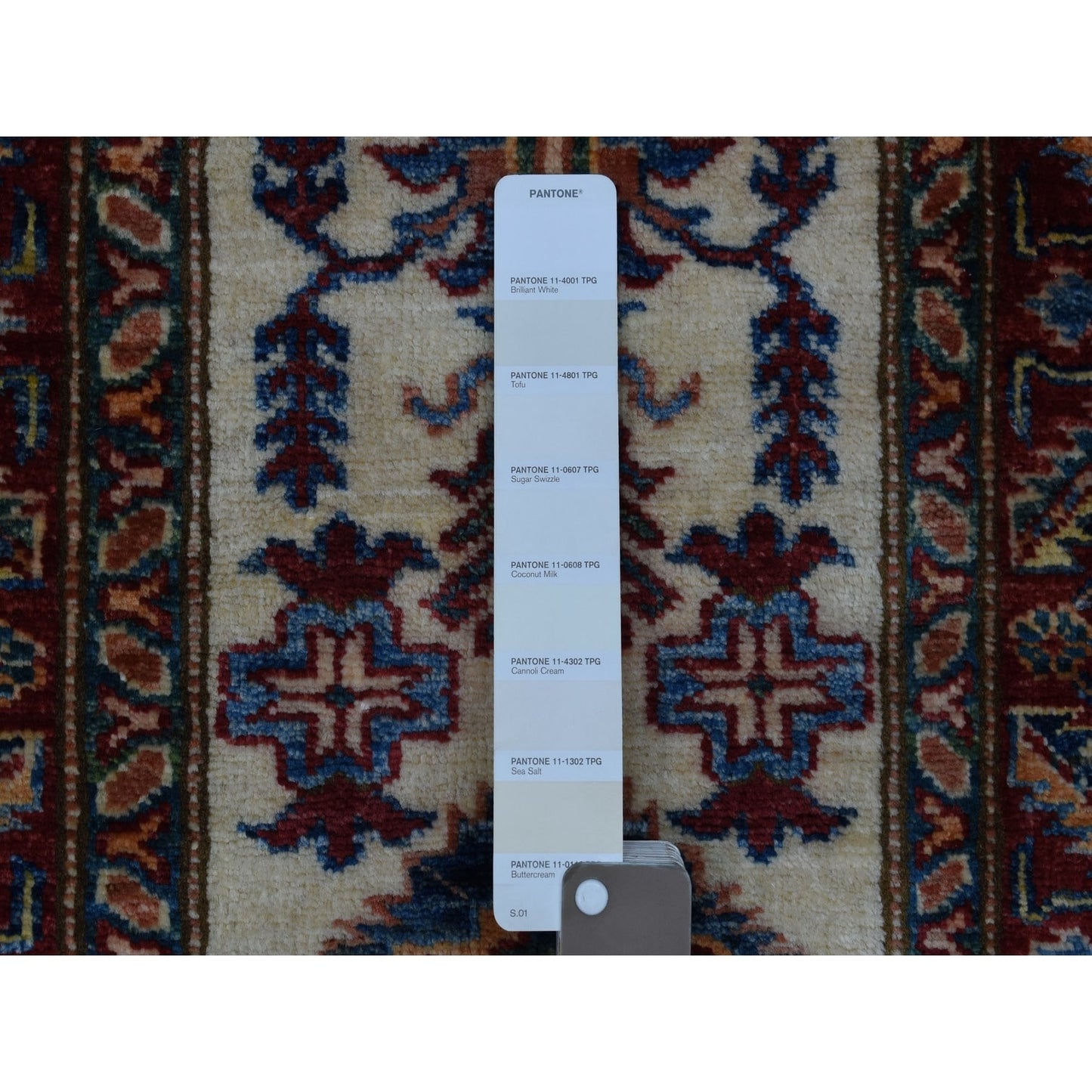 2'X2'10" Ivory Super Kazak Tribal Design Extra Soft Wool Hand Knotted Rug