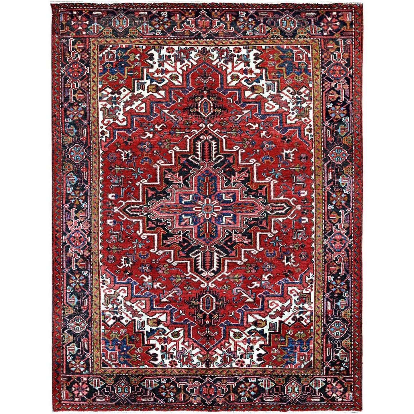 7'X9' Red Vintage Zoroastrian Heris Shaved Low 100% Wool Hand Knotted Rug