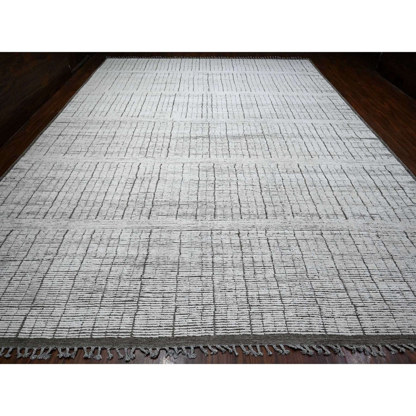 12'2"X15'9" Ivory Hand Knotted Moroccan Weave Wool Oversized Oriental Rug
