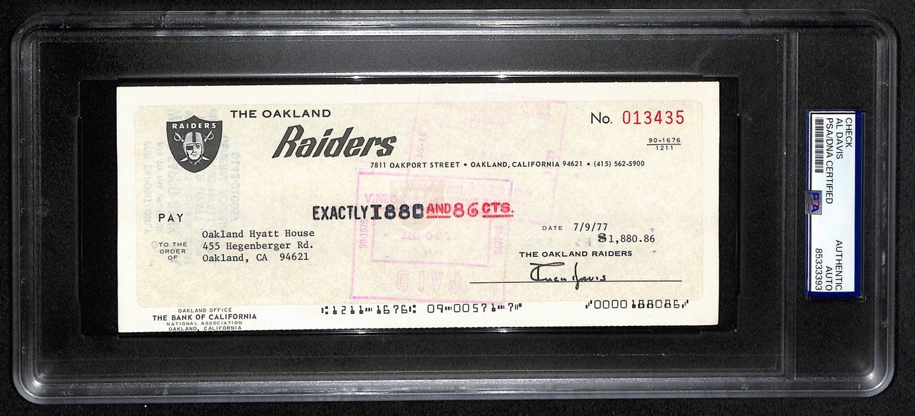 Al Davis Hof Signed/Autographed 8.5X3.5 Bank