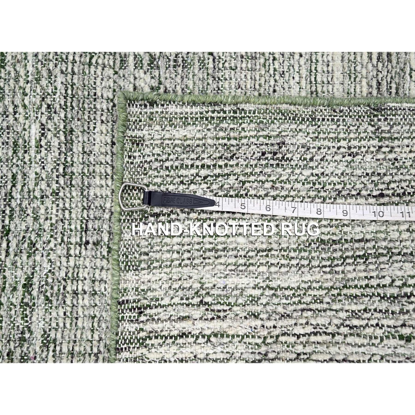 2'7"X8' White & Green Hand Knotted Oxidized Grass Design Wool Runner Rug