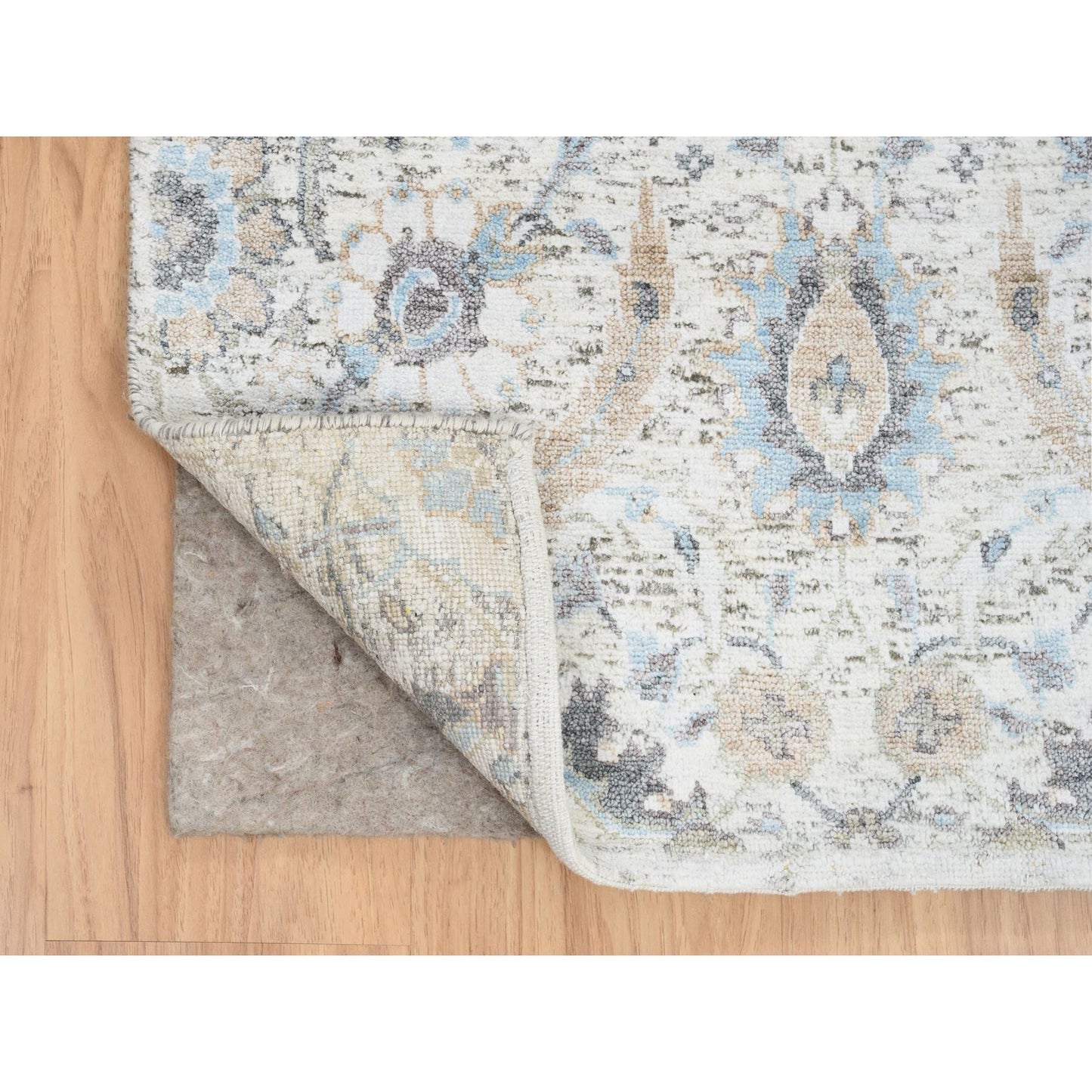 2'6"X18'1" Ivory Silk/Wool Hand Knotted Sickle Leaf Design Xl Runner Rug