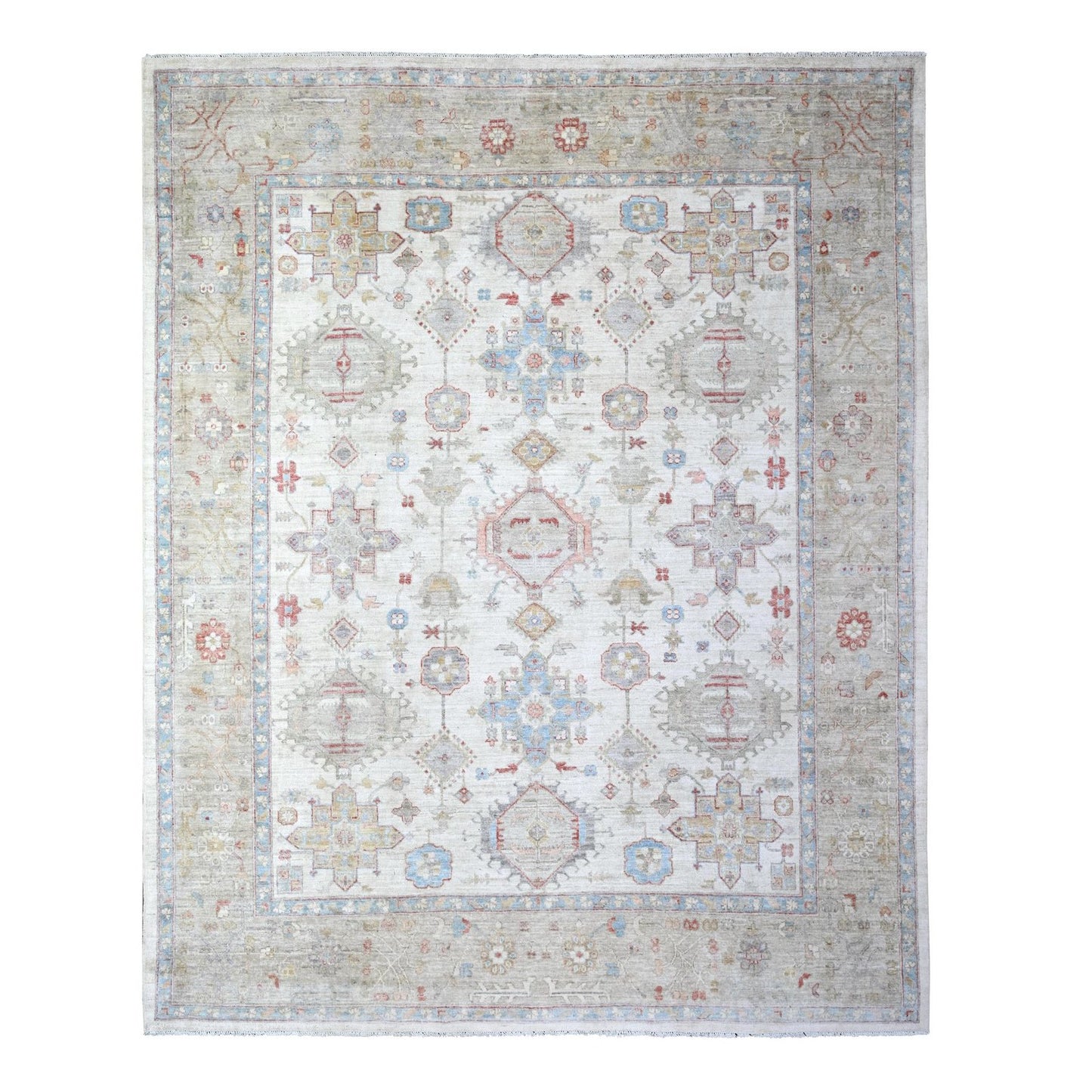 8'X9'9" Porcelain White Wool Hand Knotted Finer Peshawar Oriental Rug