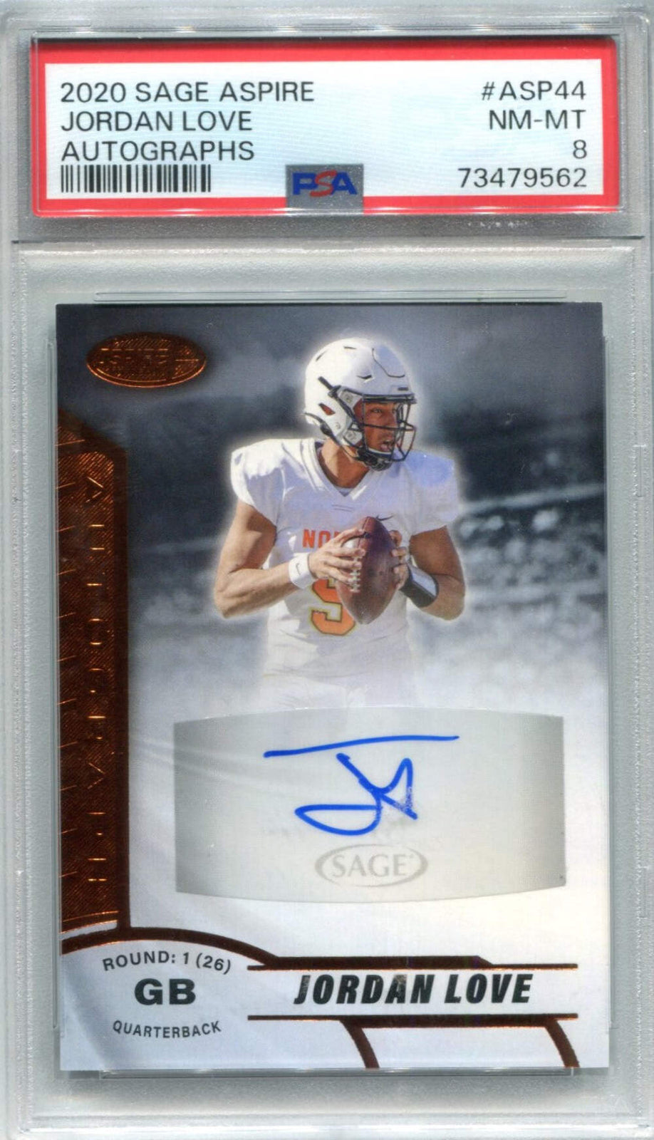 Jordan Love 2020 Sage Aspire #Asp44 Card Psa 8 Autographed Card