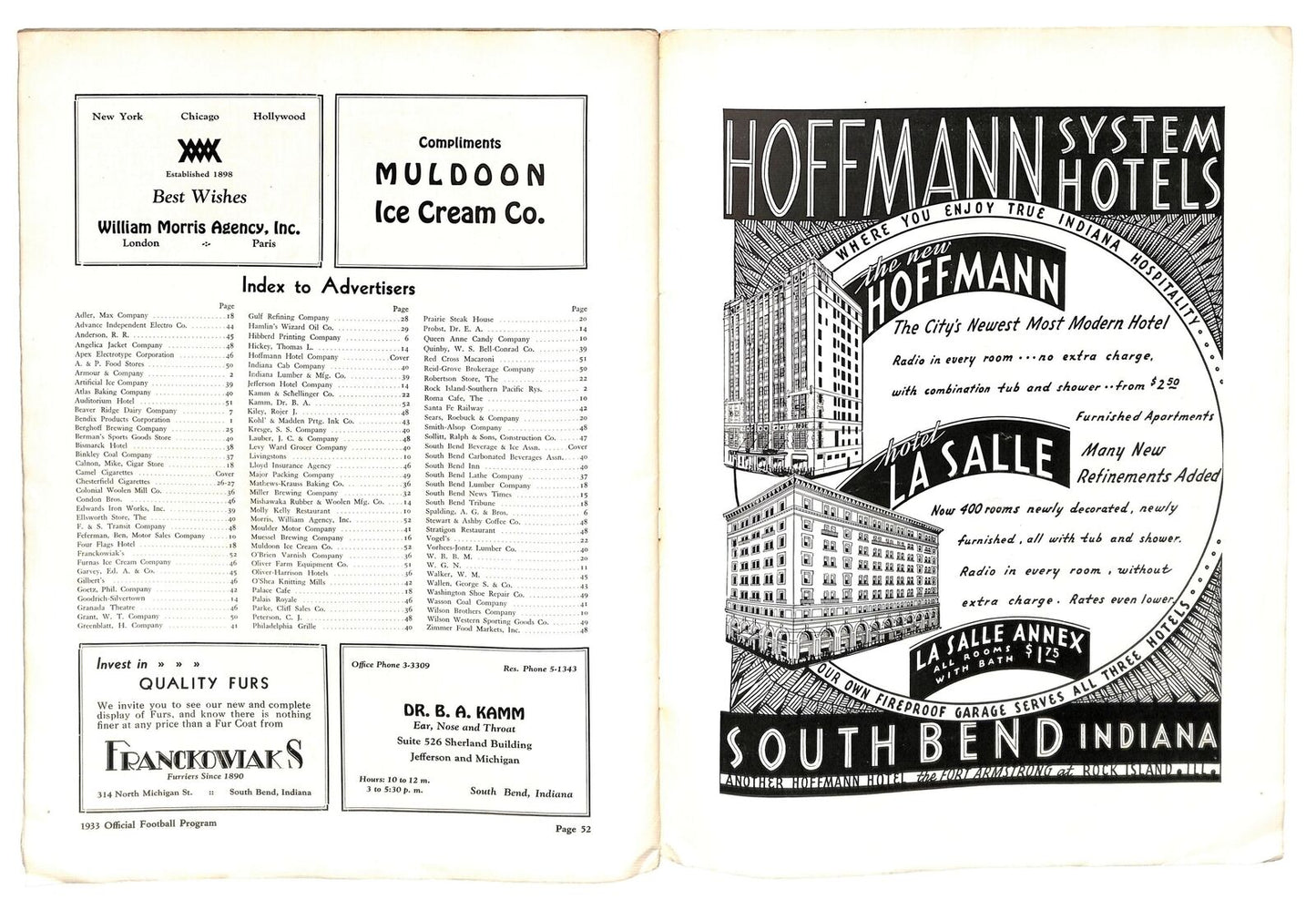 10/7/1933 Kansas Vs. Notre Dame College Program