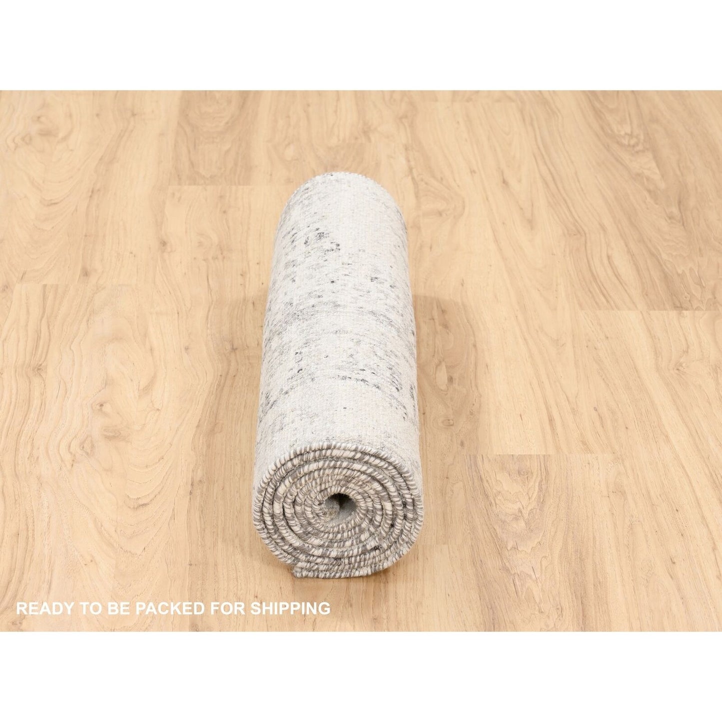 2'6"X8'1" Undyed Natural Wool Modern Cut And Loop Pile Beige Runner Rug