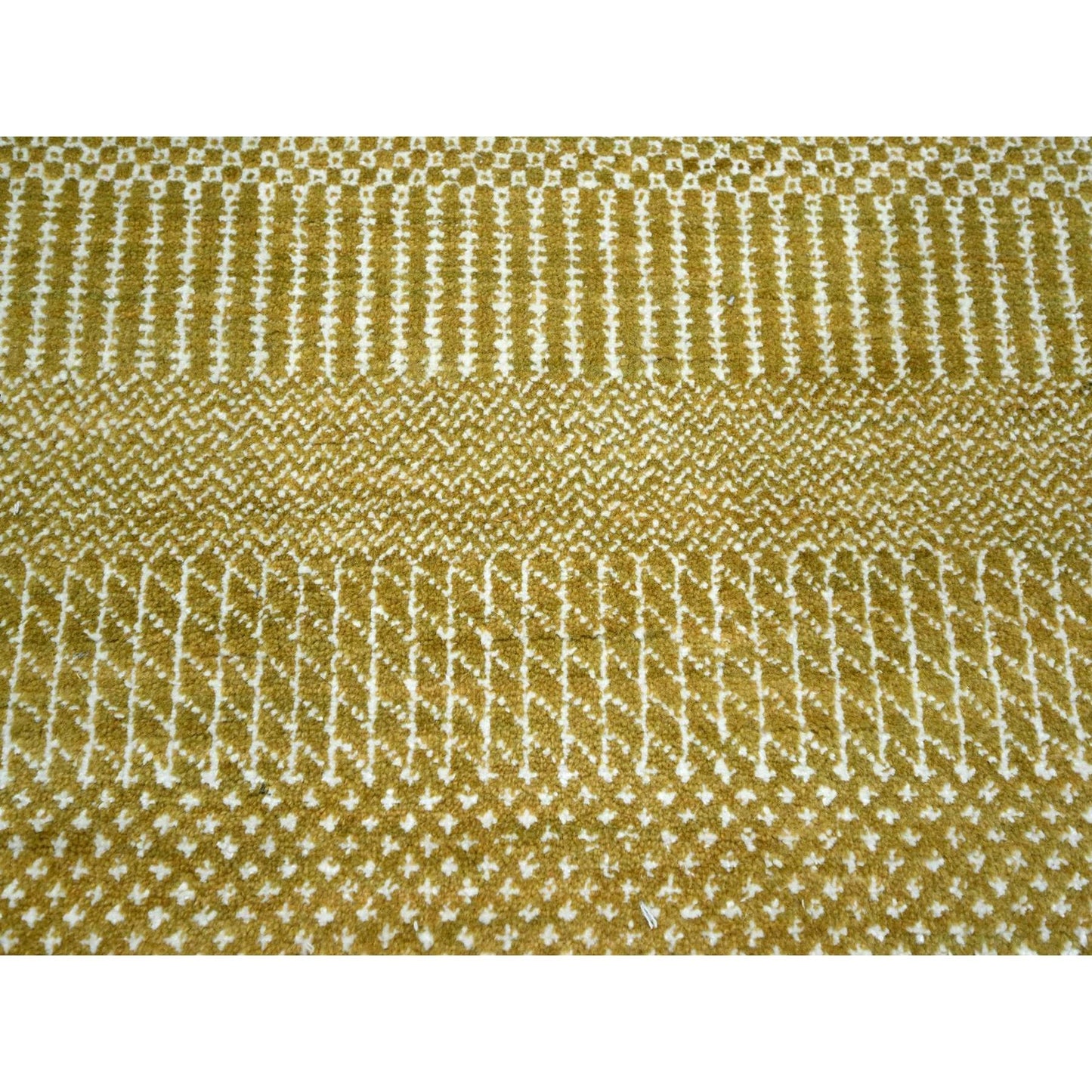 9'X12' Ecru Brown Modern Grass Design Wool And Silk Hand Knotted Rug