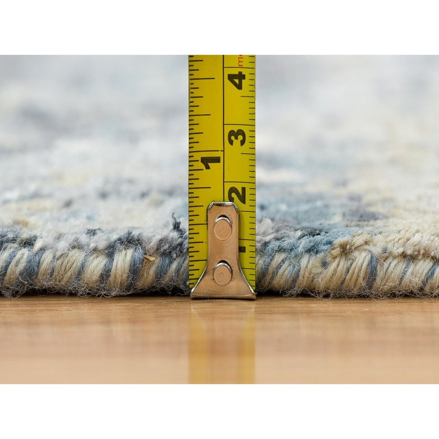 2'6"X7'9" Blue Modern Design Wool And Silk Hand Knotted Runner Rug