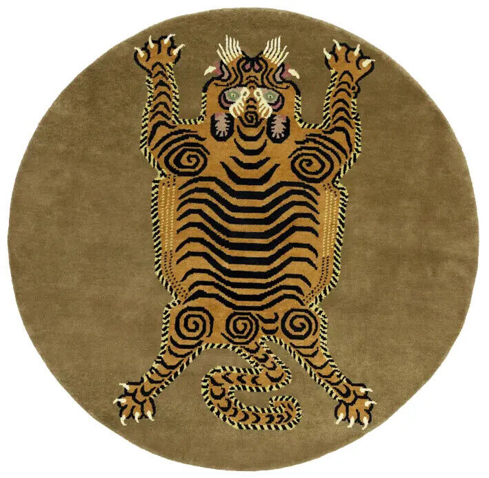 Nepali Round Oriental Rug Tribal Pictorial Style