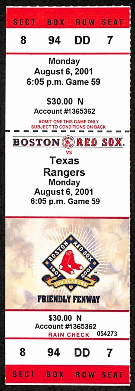 2001 Ticket Red Sox Scott Hatteburg Hits Into