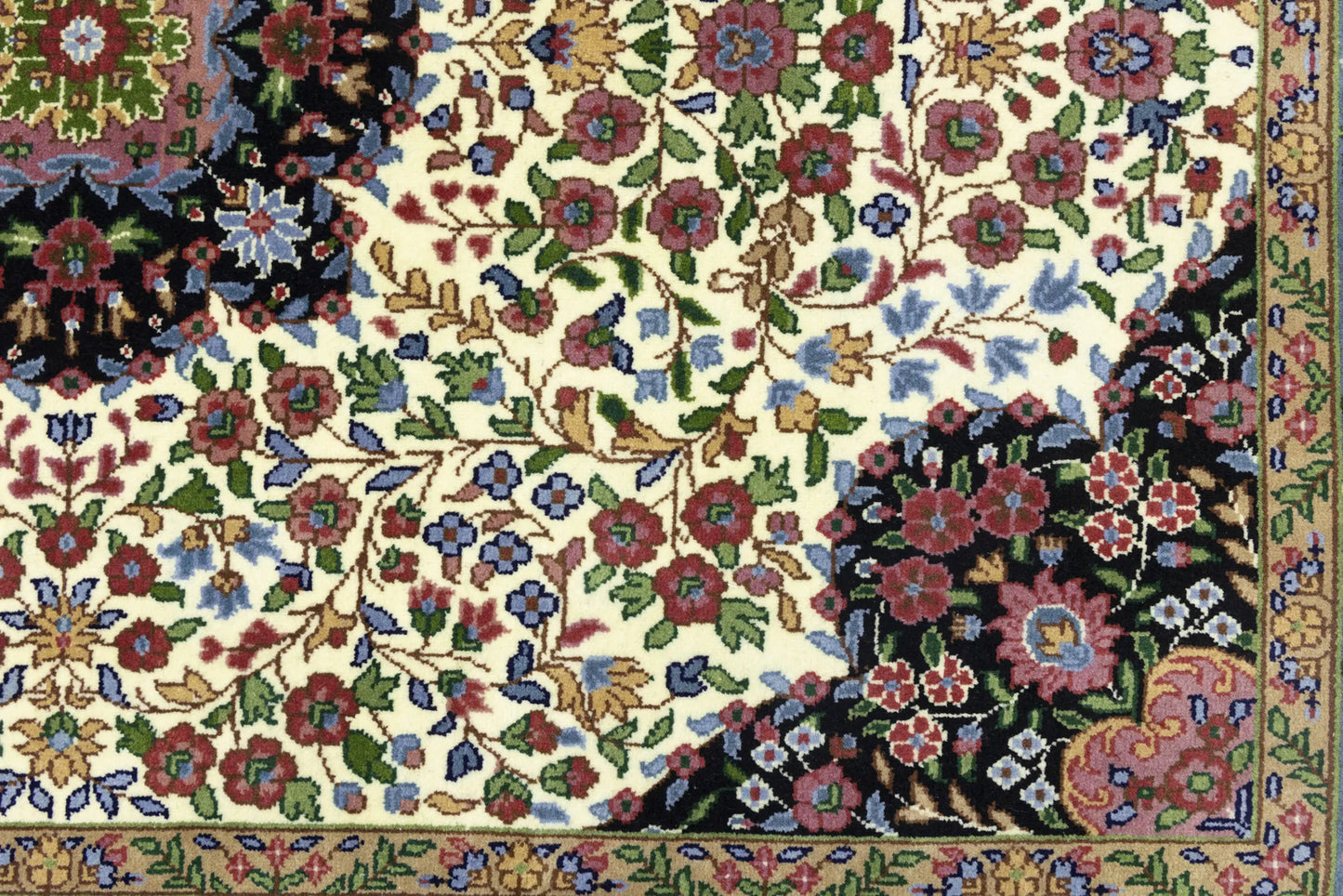 Handmade Kirman Oriental Rug Cream & Blue Floral