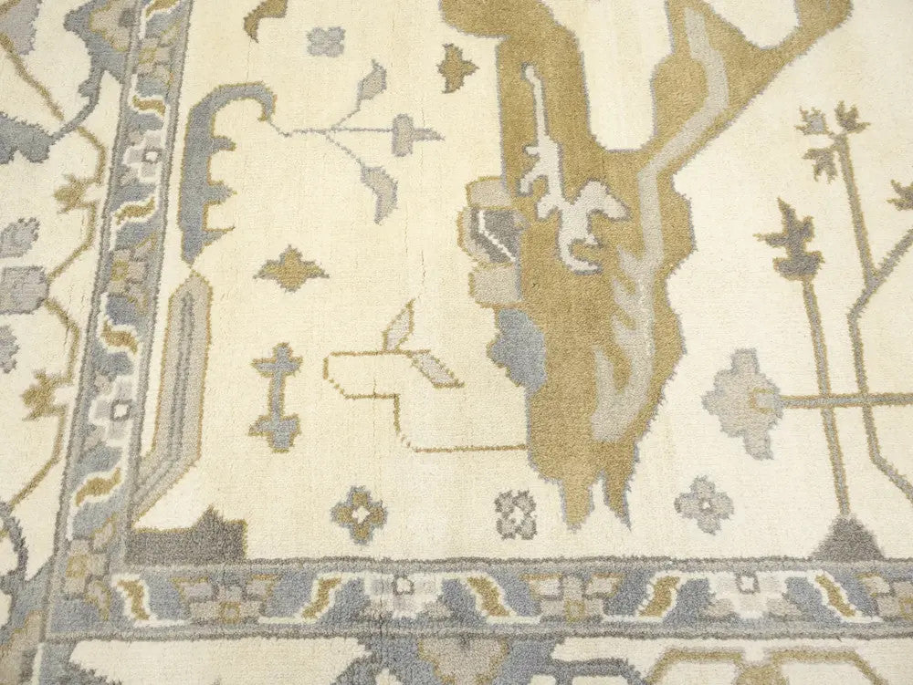 Hand-Knotted Oushak Oriental Rug Floral Dining