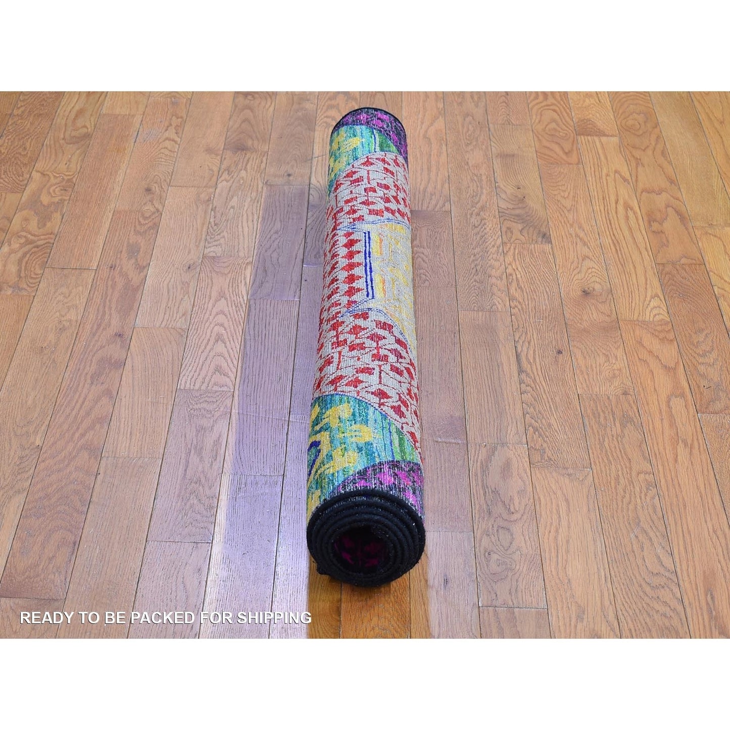 4'X6'2" Sari Silk With Textured Wool Mamluk Design Hand Knotted Rug