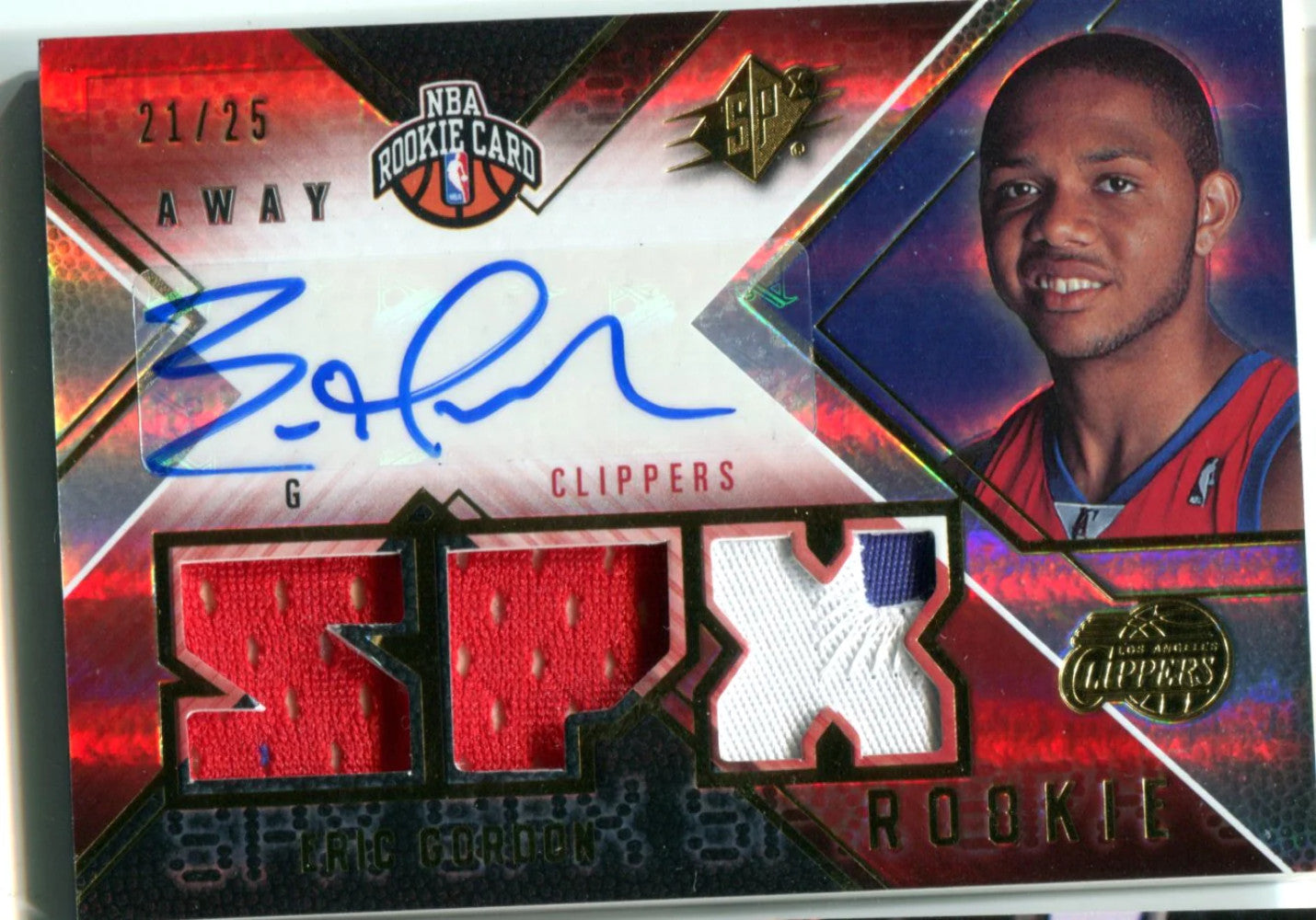 Eric Gordon 2008-09 Upper Deck Triple Patch/Autographed Rookie Card #21/25