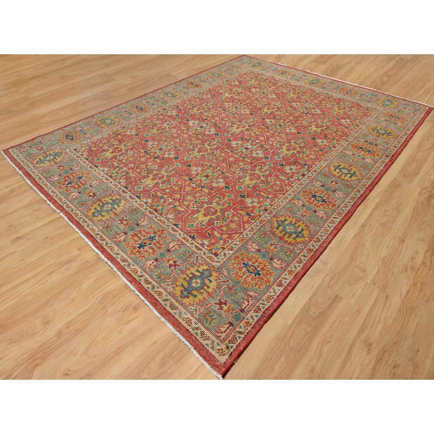 9'X11'10" Red 100% Wool Hand Knotted Antiqued Oushak Design Oriental Rug