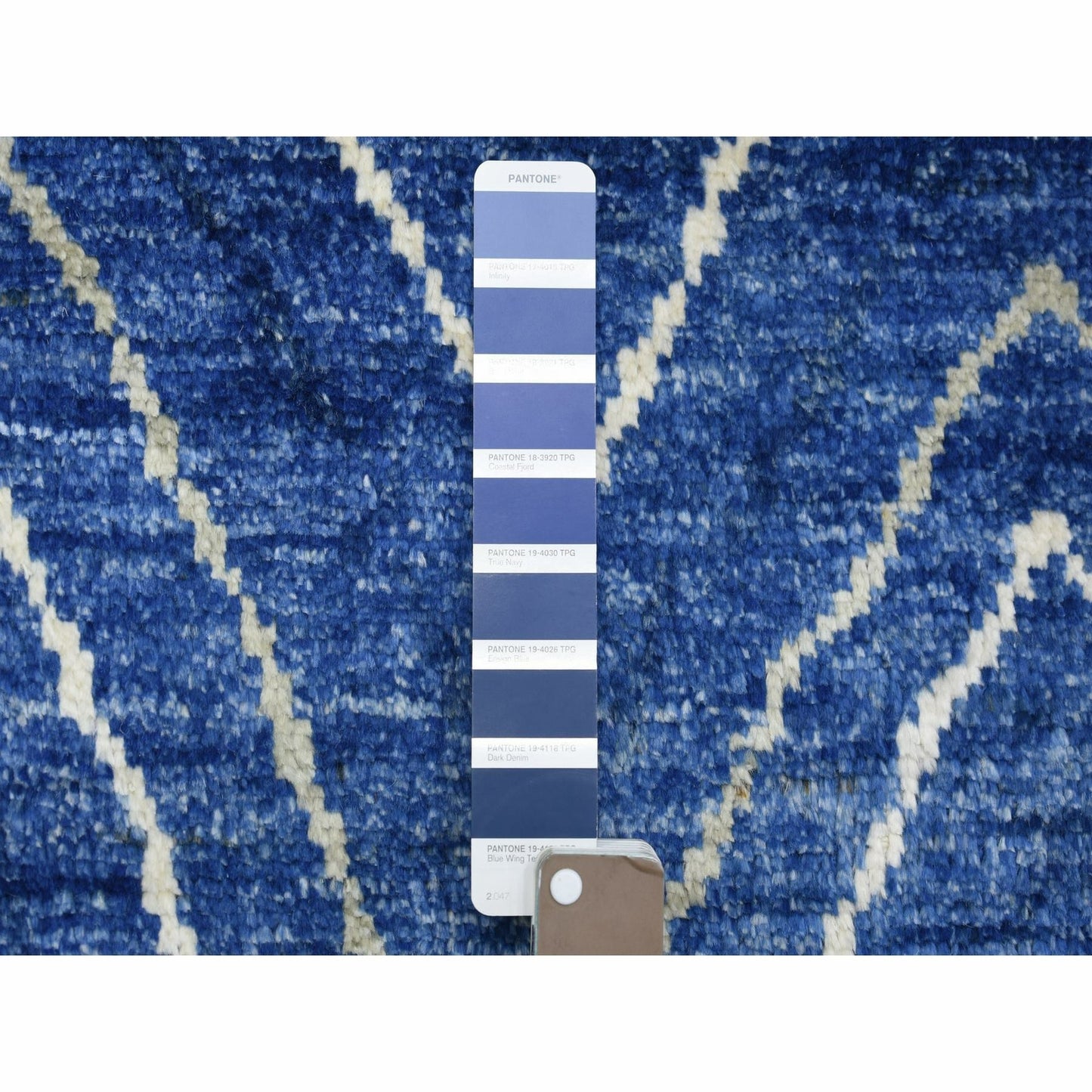 3'10"X5'9" Blue Hand Knotted Soft And Shiny Wool Moroccan Berber Rug
