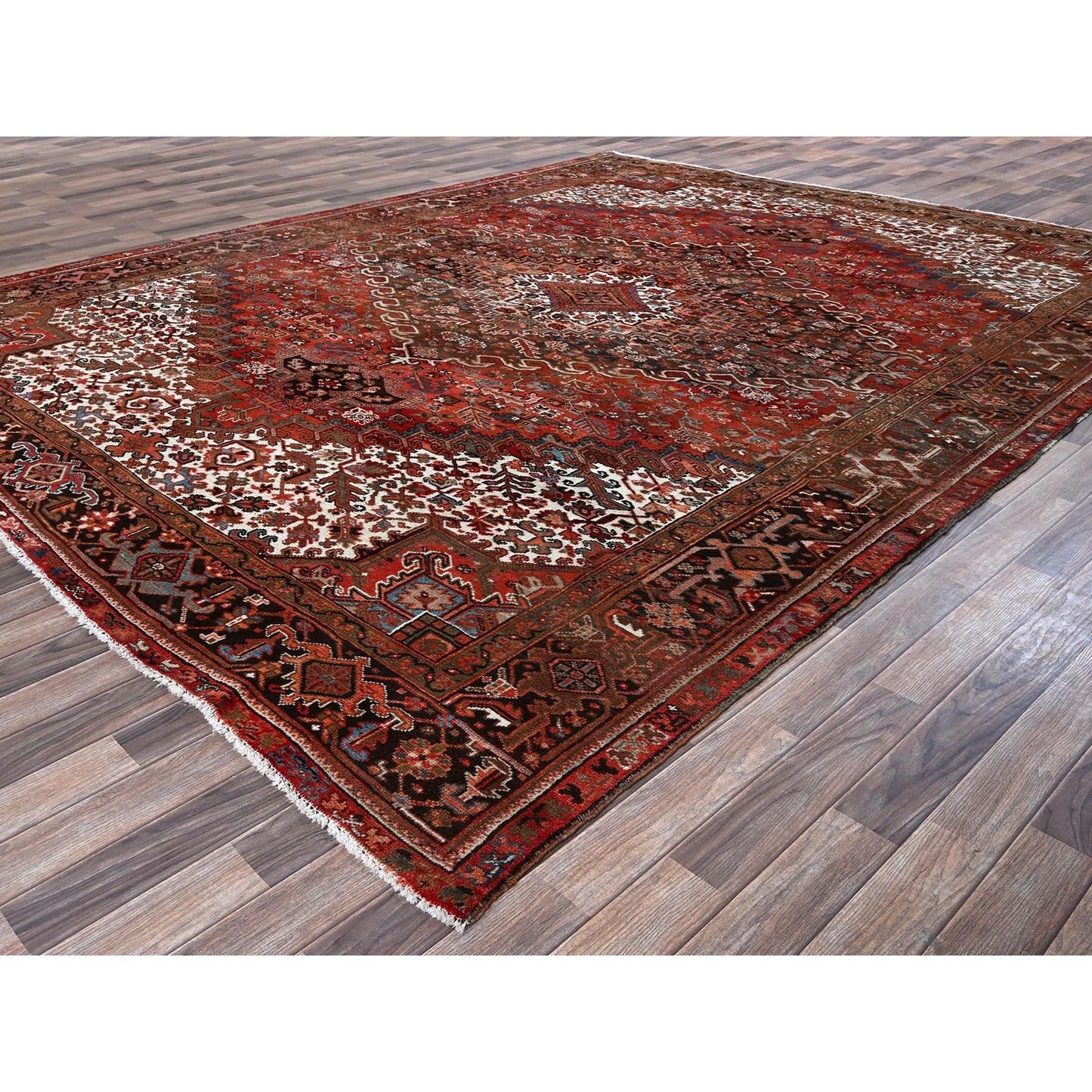 9'8"X12'4" Red Vintage Zoroastrian Heris Even Wear Wool Hand Knotted Rug
