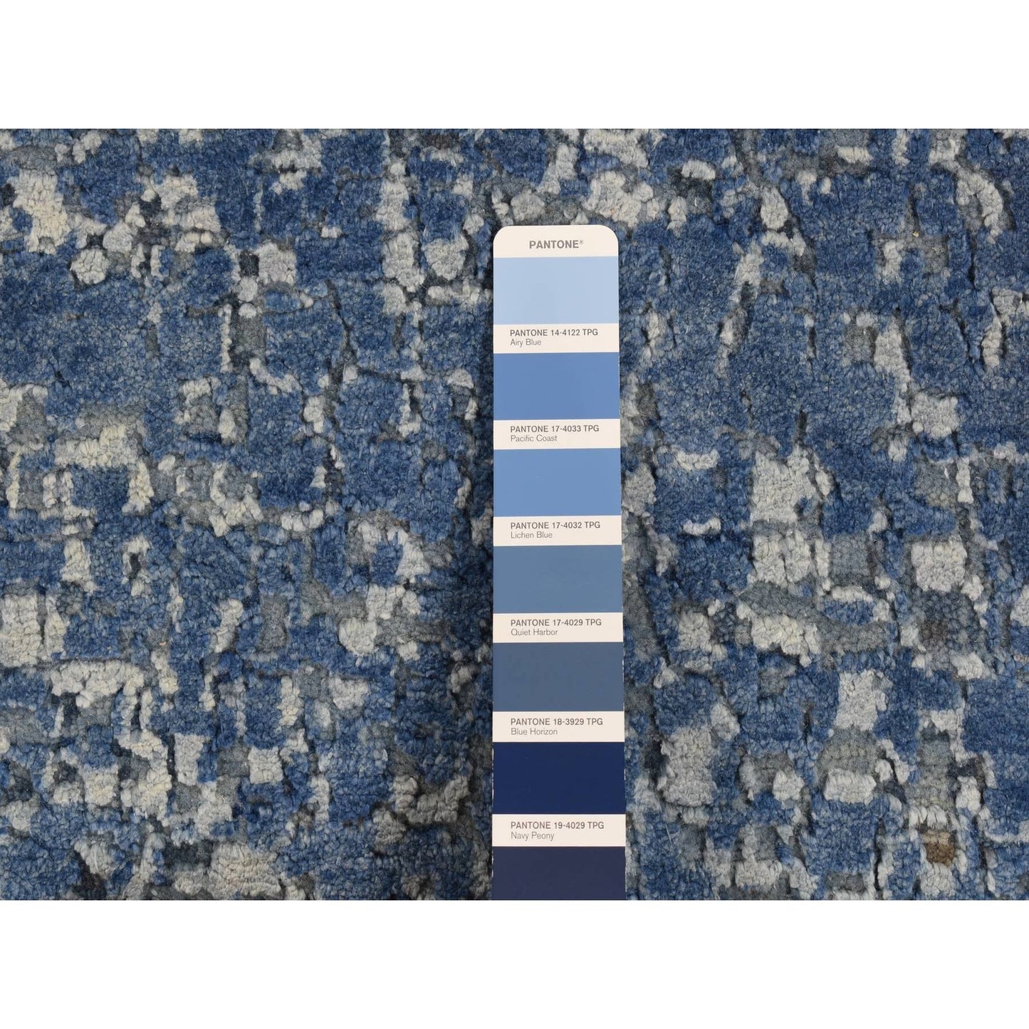 10'X14' Yale Blue Wool And Silk Modern Gradation Design Hand Knotted Rug