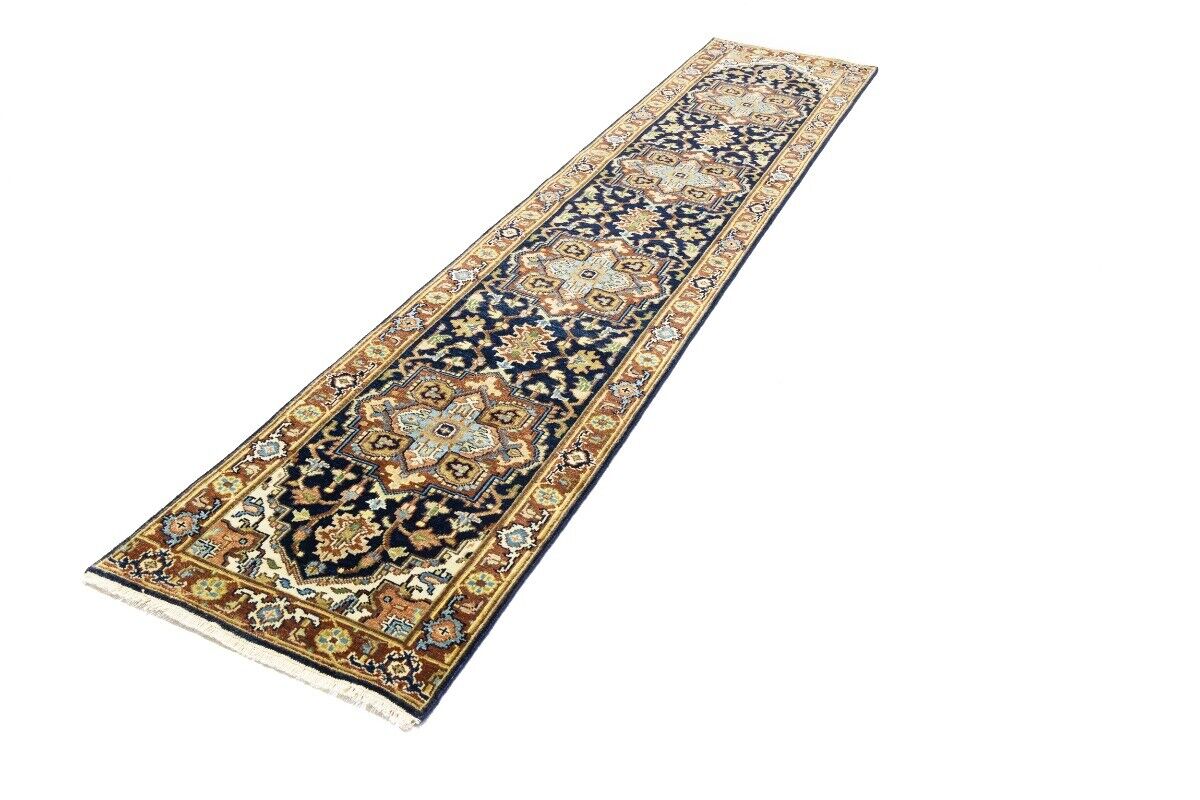 Handmade Heriz Serapi Runner Rug Geometric