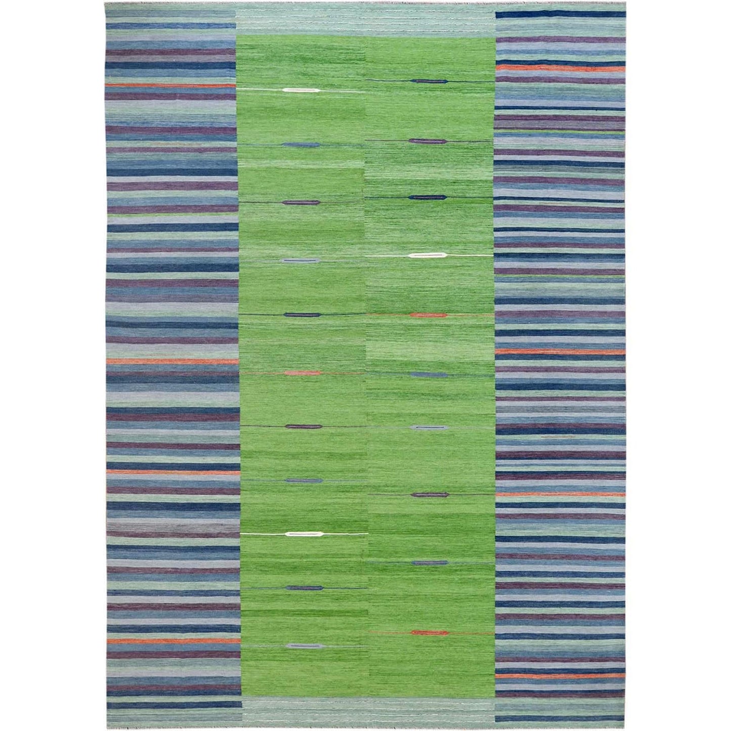 10'4"X14'2" Flat Weave Kilim Stripe Design Wool Hand Woven Over Size Rug