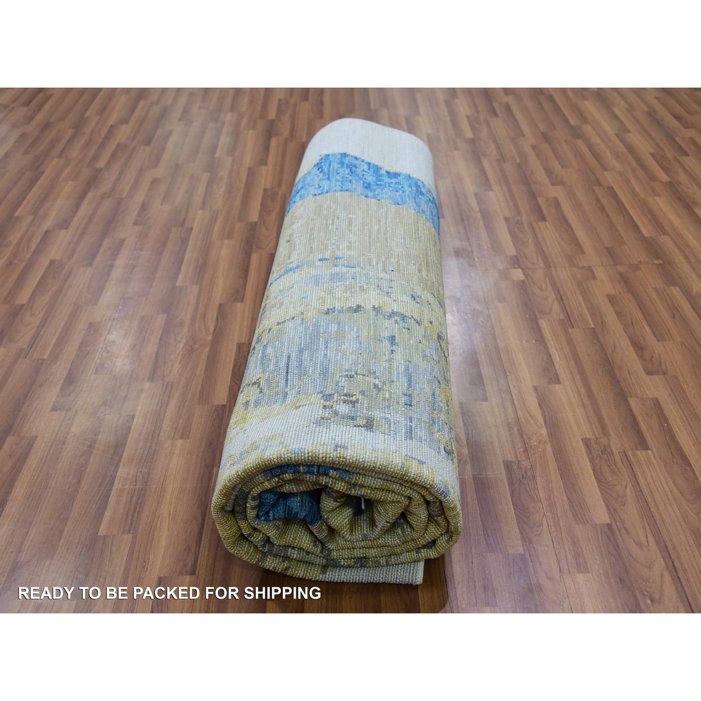 10'2"X13'8" Ivory Colorful Modern Abstract Design Hand Knotted Wool Rug