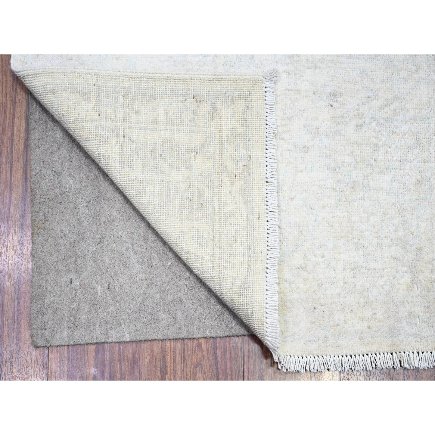 2'7"X19'1" Ivory Peshawar Faded Design Wool Hand Knotted Xl Runner Rug