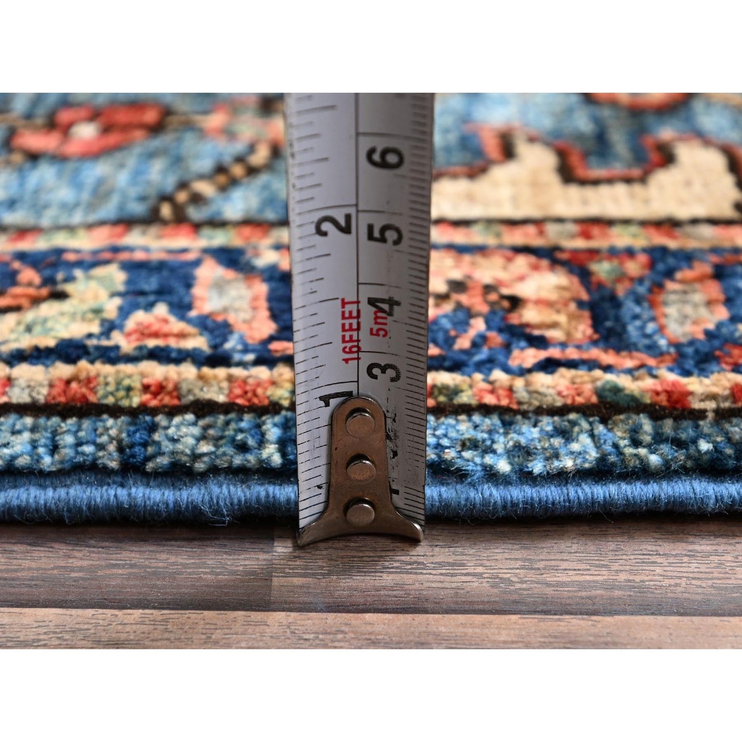 2'7"X21'5" Stone Blue All Over Design Soft Wool Hand Knotted Xl Runner Rug