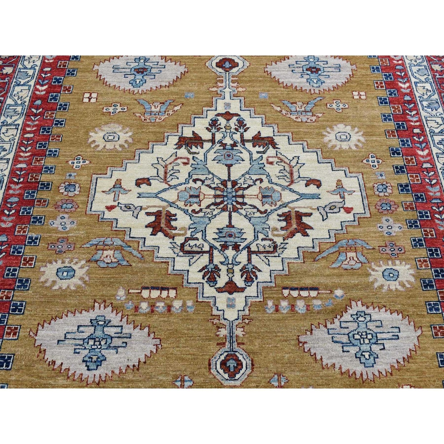 9'10"X13'10" Green Geometric Bookshaish Design Hand Knotted Pure Wool Rug