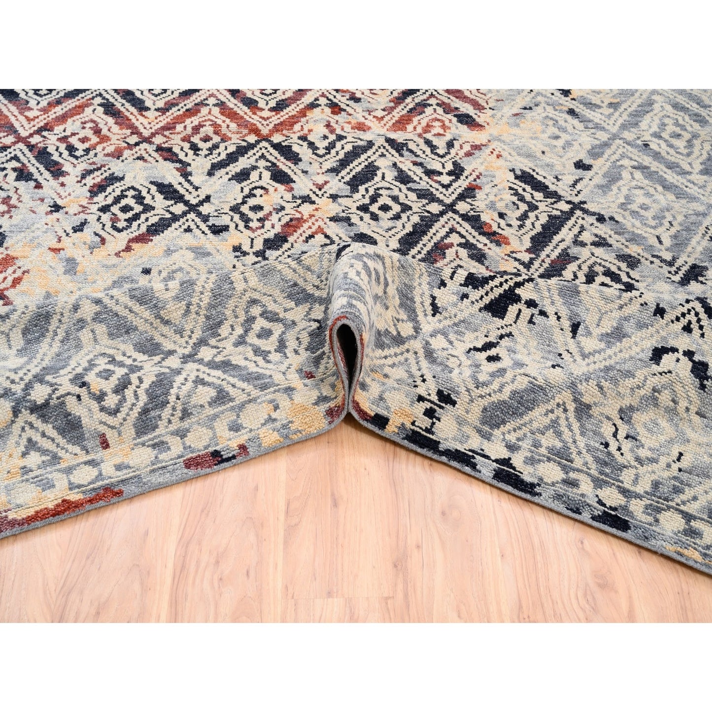 9'X12'1" Silver Supple Collection Erased Mughal Design Hand Knotted Rug