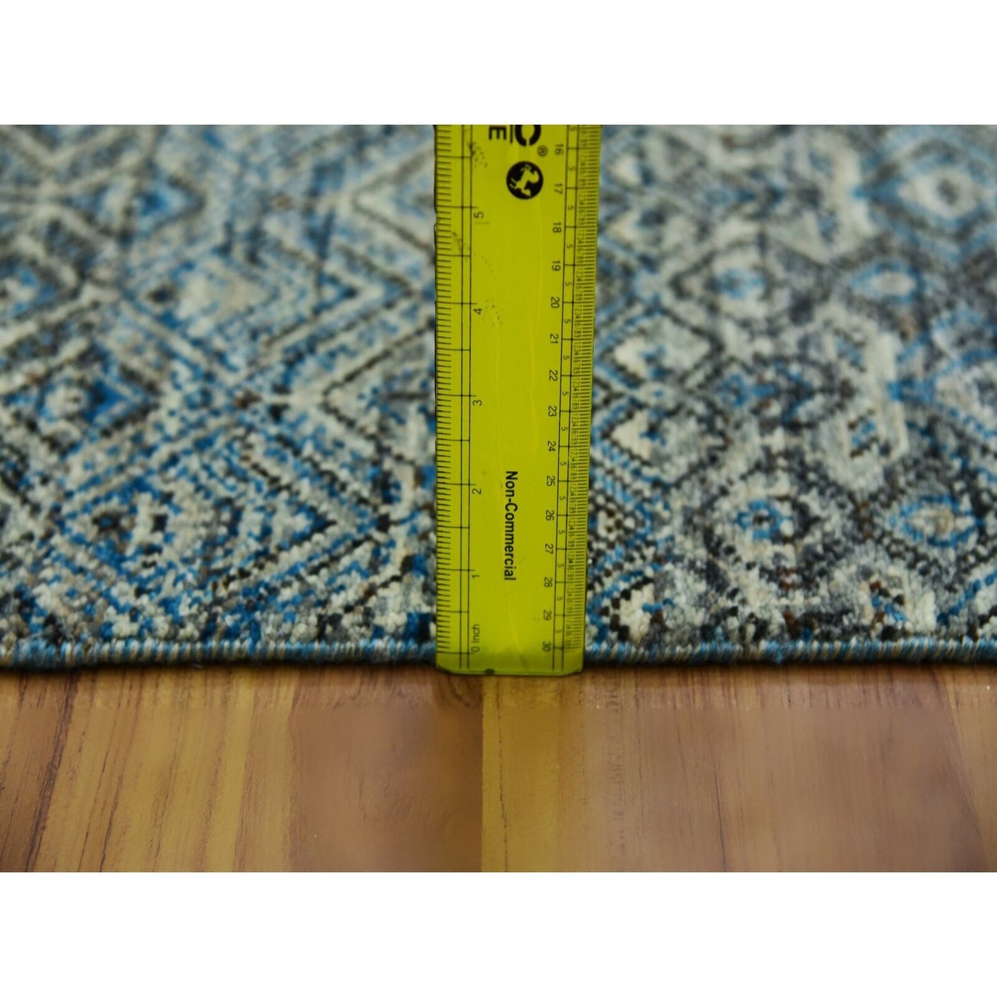 2'6"X10' Blue 100% Wool Hand Knotted Kohinoor Herrita Design Runner Rug