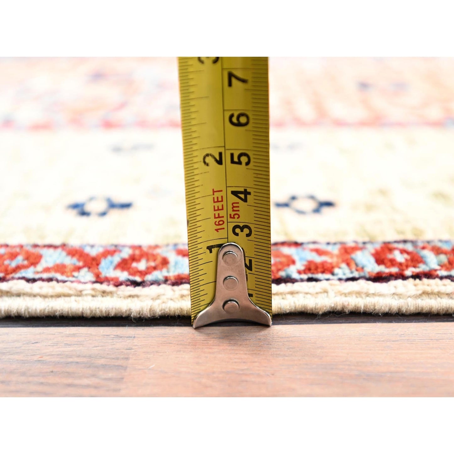 4'10"X7' White Hand Knotted 100% Wool Mamluk Design Oriental Rug