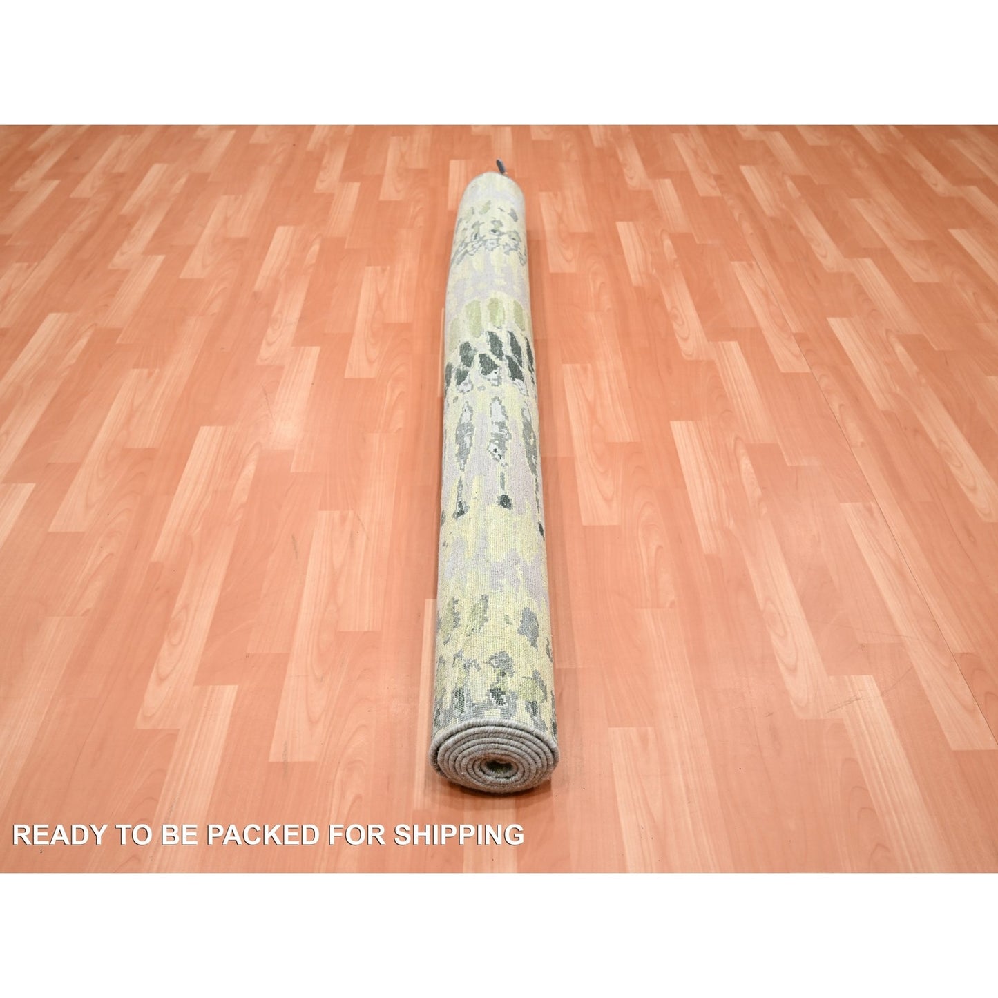 6'1"X9'3" Shades Of Green Crocodile Safari Design Silk Hand Knotted Rug