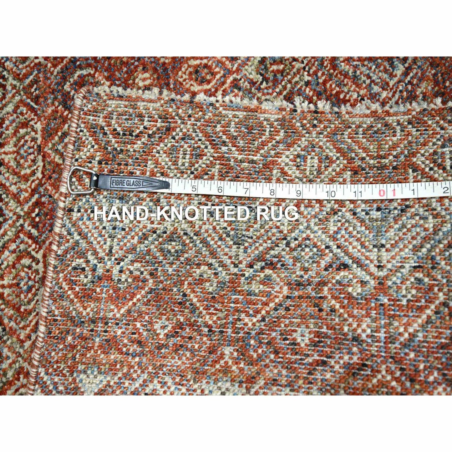 2'7"X10'2" Red Small Geometric Pattern Soft Wool Hand Knotted Runner Rug