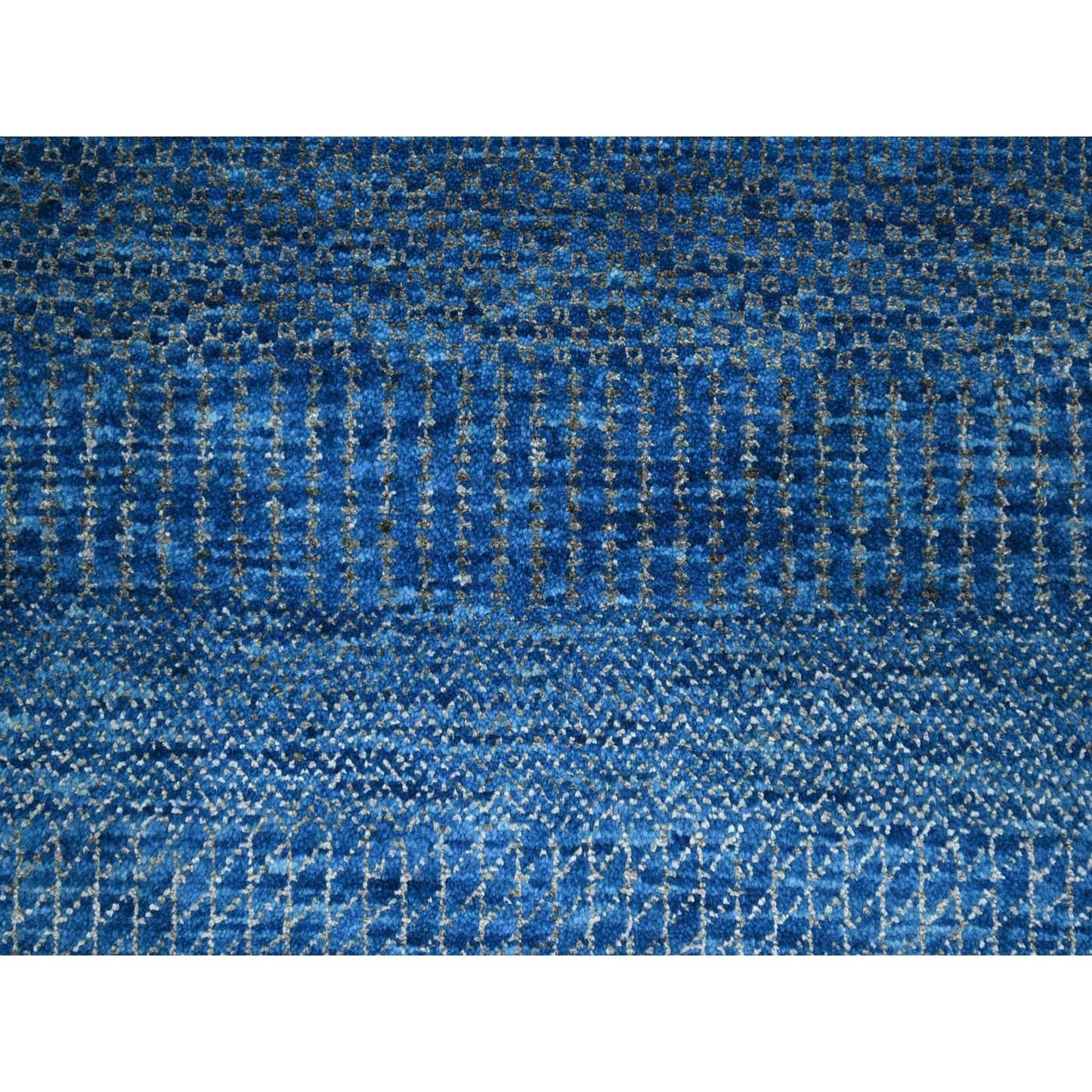 9'X12' Imperial Blue Modern Grass Design Hand Knotted Wool And Silk Rug