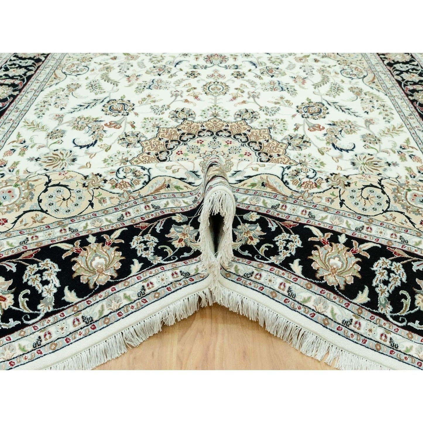 9'X12'2" Snowbound White Hand Knotted Nain 250 Kpsi Design 100% Wool Rug