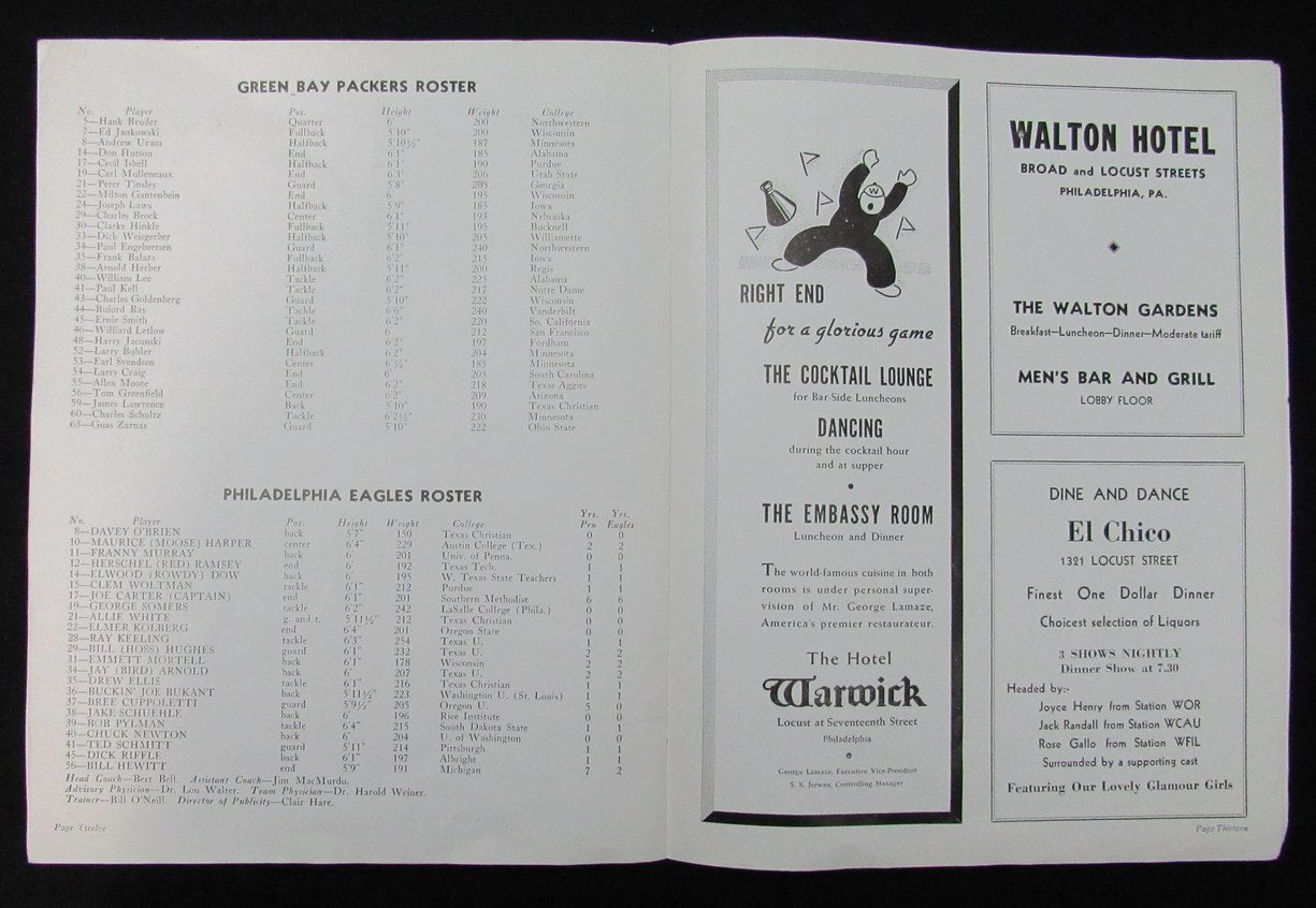 November 12, 1939 Philadelphia Eagles Vs. Packers
