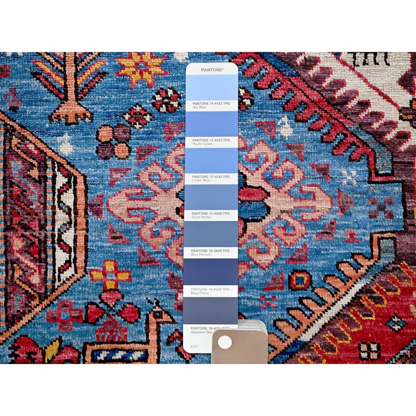9'5"X12'1" Blue Antique Caucasian Design Revival Hand Knotted Pure Wool Rug