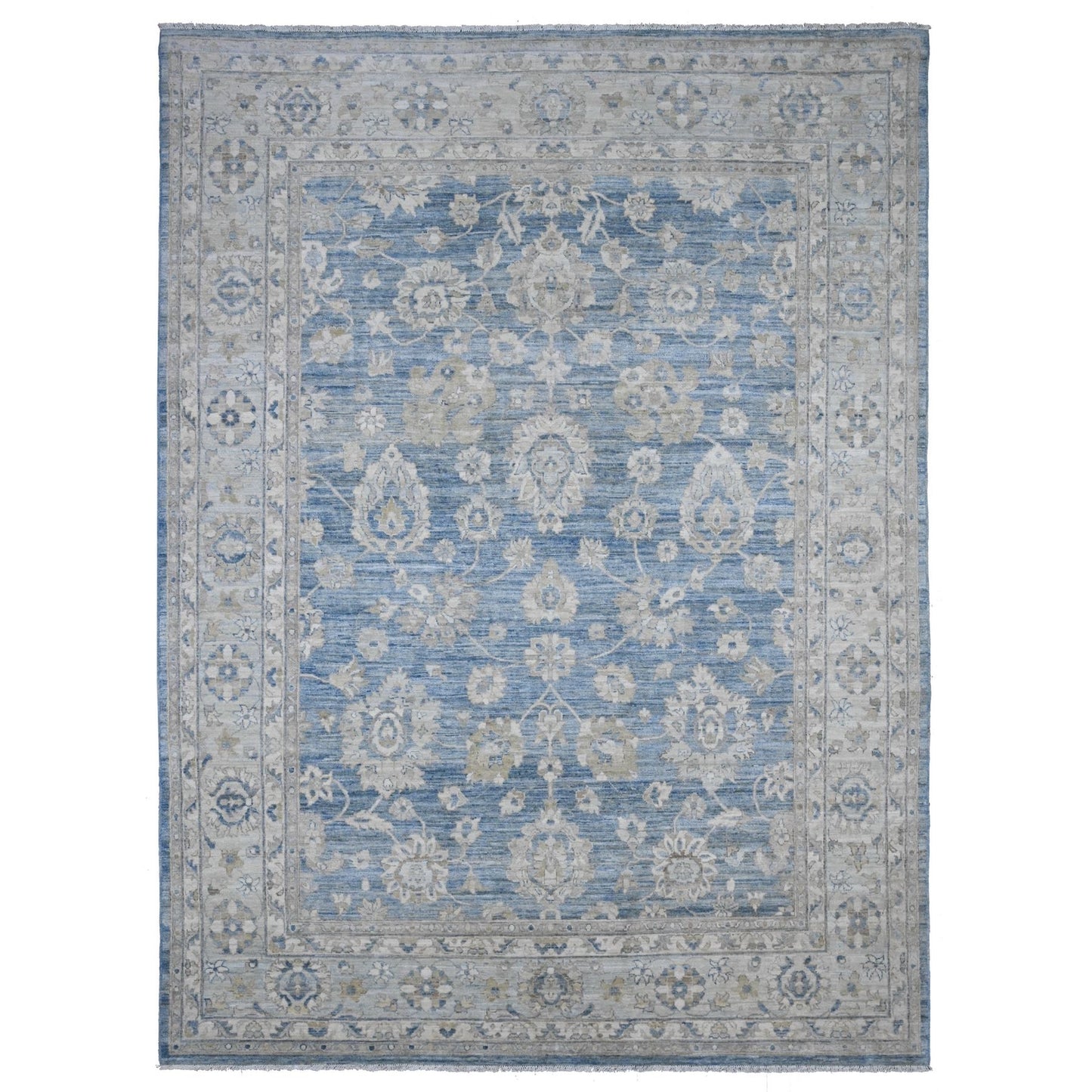 8'9"X12' Blue Hand Knotted Fine Peshawar Mahal Design Wool Oriental Rug