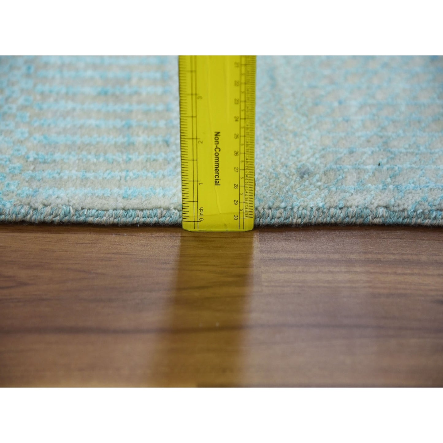 2'8"X15' Blue Hand Knotted Modern Grass Design Wool/Silk Xl Runner Rug