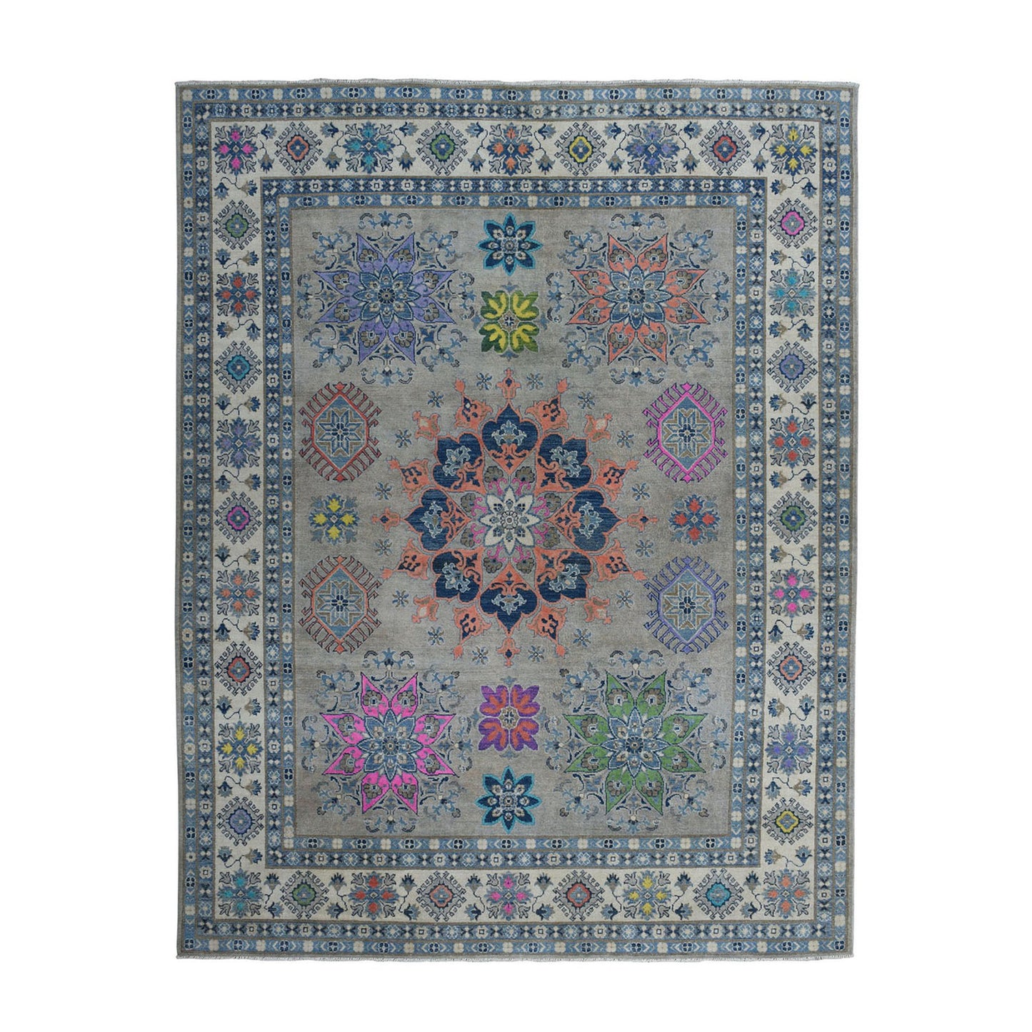 8'X9'9" Colorful Fusion Kazak Pure Wool Hand-Knotted Oriental Rug
