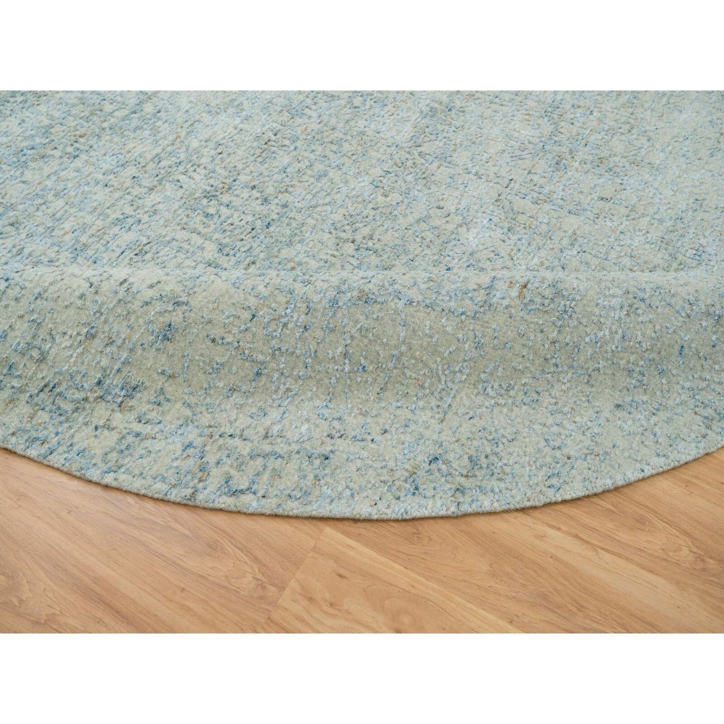 9'10"X9'10" Gray Wool And Silk Modern Jacquard Hand Loomed Round Rug