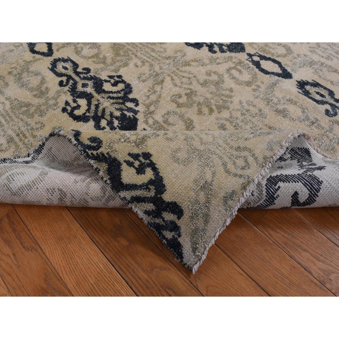 5'10"X8'7" Brown Tone On Tone Ikat Design Pure Wool Hand Knotted Rug